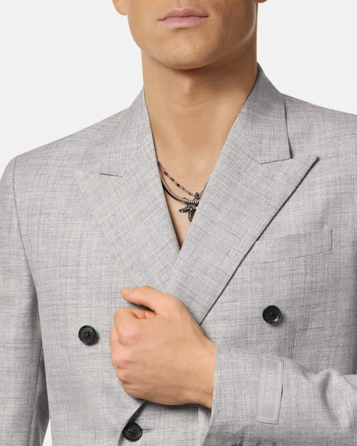 WoolBlend DoubleBreasted Blazer Gray Men Versace Blazers and Suits