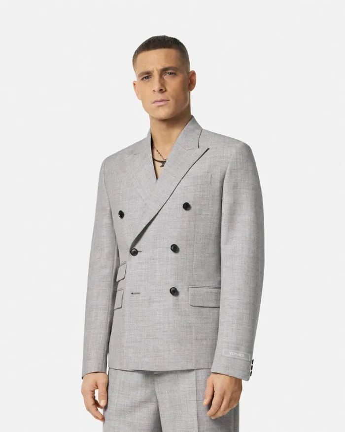 WoolBlend DoubleBreasted Blazer Gray Men Versace Blazers and Suits