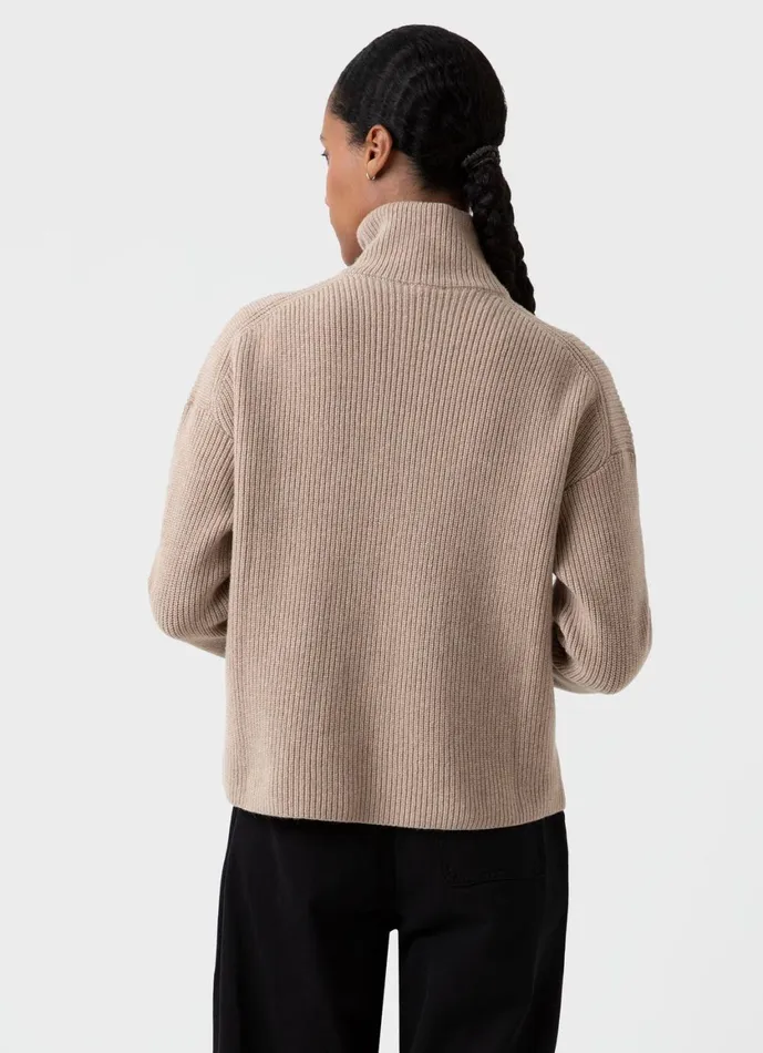 Wool Cashmere Rib Zip Neck Oatmeal Melange Women SUNSPEL Knitwear