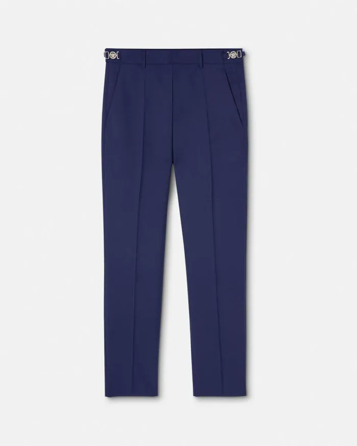 Wool Formal Pants Blue Men Versace Blazers and Suits