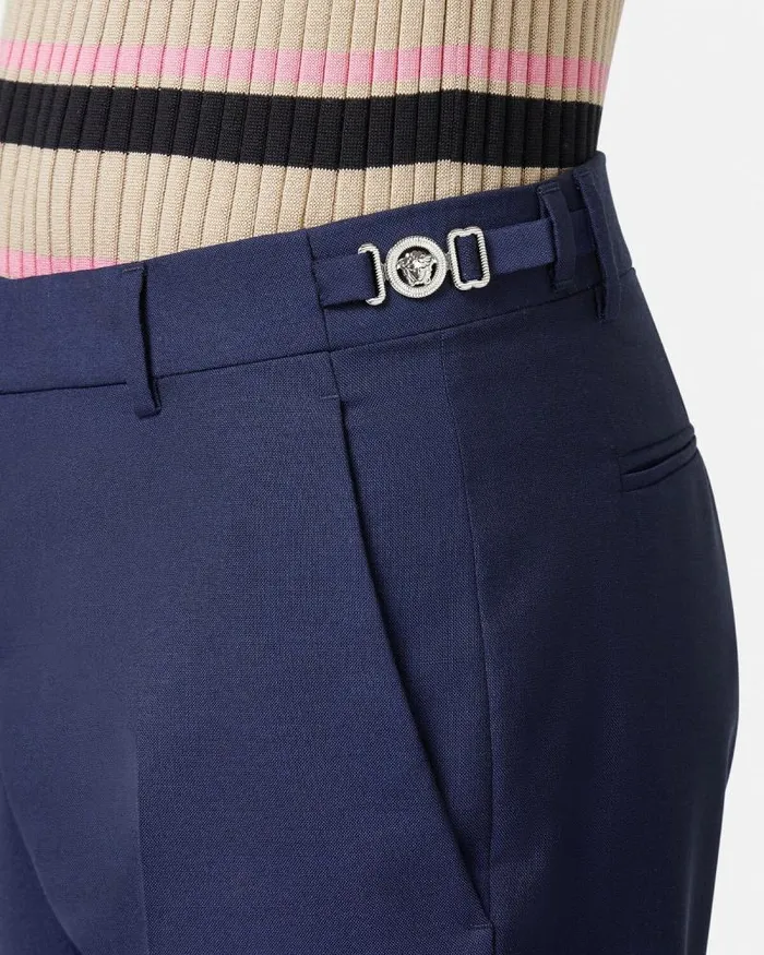 Wool Formal Pants Blue Men Versace Blazers and Suits