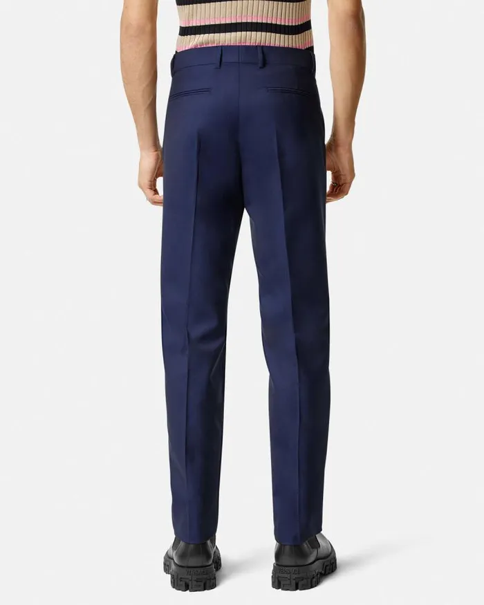 Wool Formal Pants Blue Men Versace Blazers and Suits