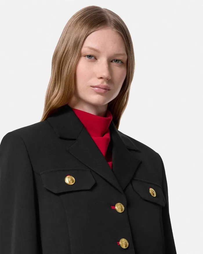 Wool Gabardine Uniform Crop Jacket Black Women Versace Suits