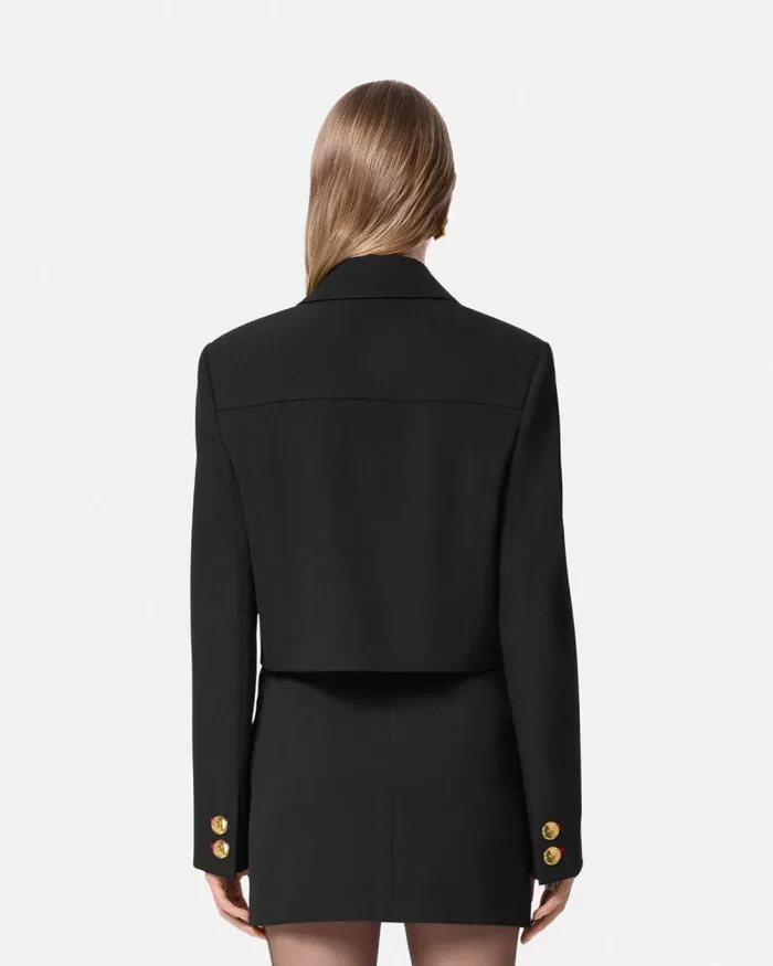 Wool Gabardine Uniform Crop Jacket Black Women Versace Suits