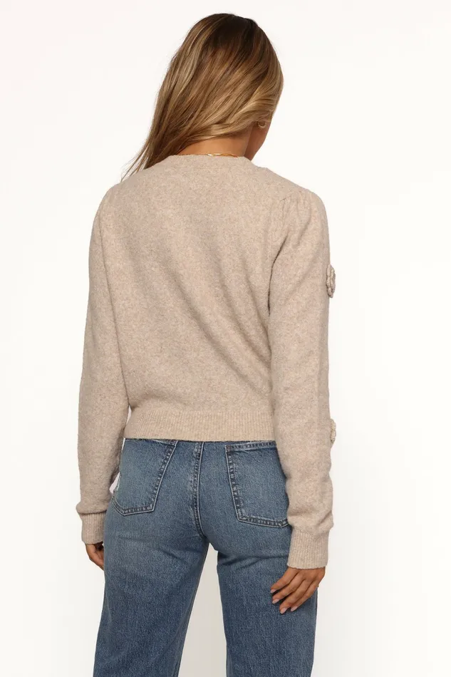 Wynne All Over Flower Knit Sweater Light Taupe Women Sweaters Petal and Pup