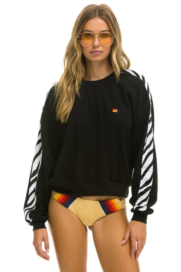 Zebra Stripe Relaxed Fit Crew Sweatshirt 8211 Black Zebra WomenMen Aviator Nation Sweatshirts Zebra Stripe Relaxed Fit Crew Sweatshirt 8211 Black Zebra WomenMen Aviator Nation Sweatshirts