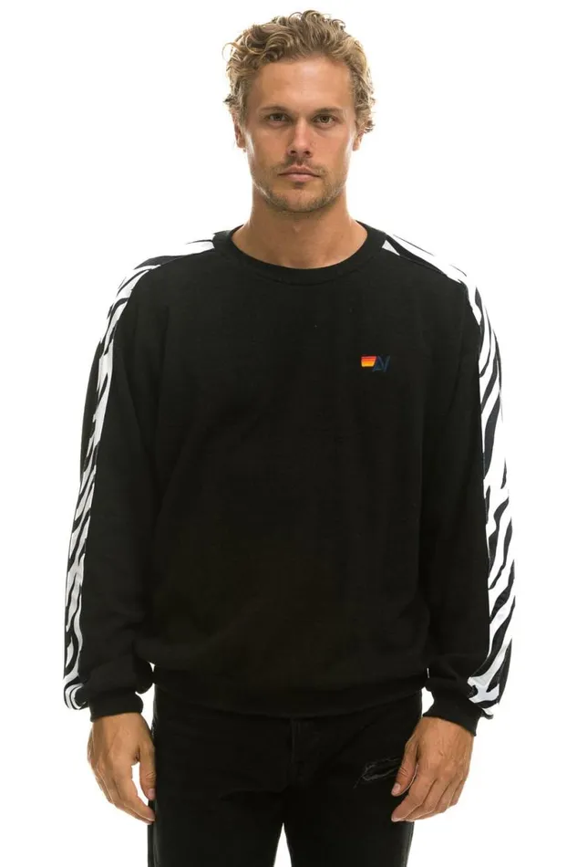Zebra Stripe Relaxed Fit Crew Sweatshirt 8211 Black Zebra WomenMen Aviator Nation Sweatshirts