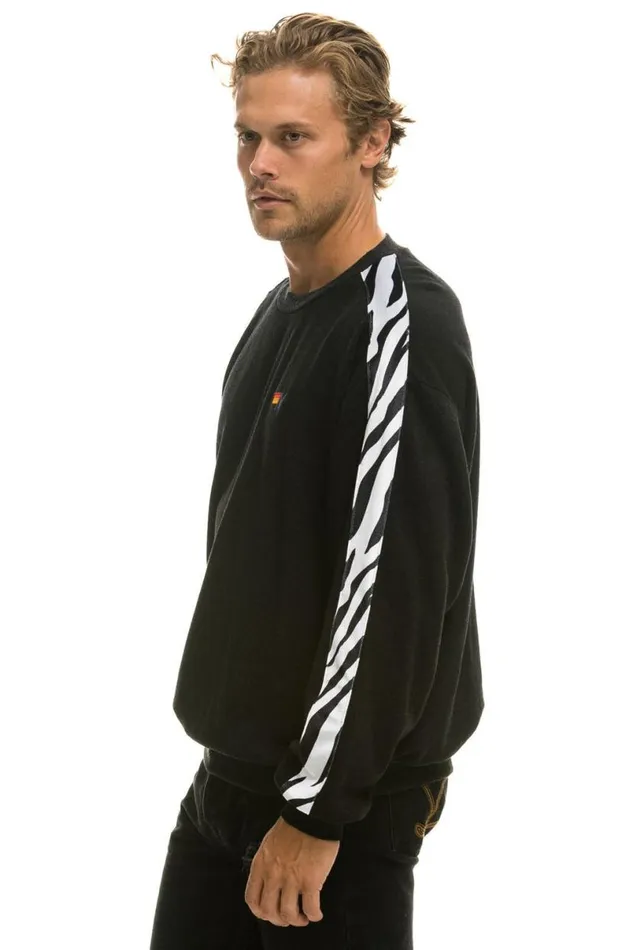 Zebra Stripe Relaxed Fit Crew Sweatshirt 8211 Black Zebra WomenMen Aviator Nation Sweatshirts