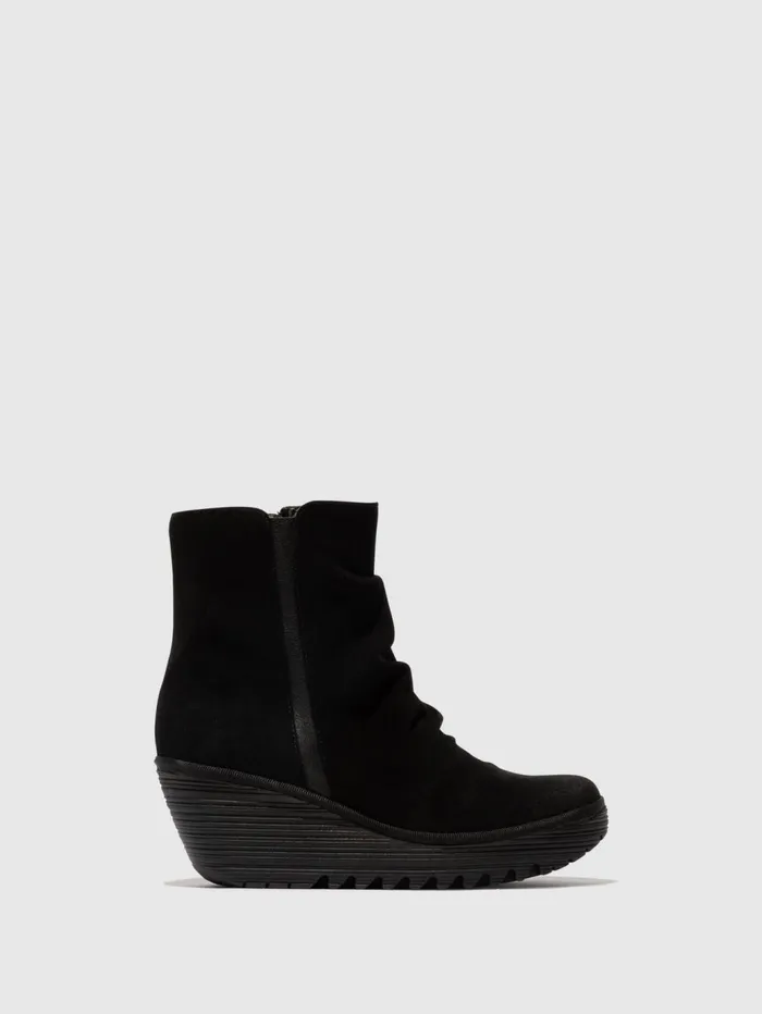 Zip Up Ankle Boots YOPA461FLY OIL SUEDEMOUSSE BLACK Women Fly London Ankle Boots