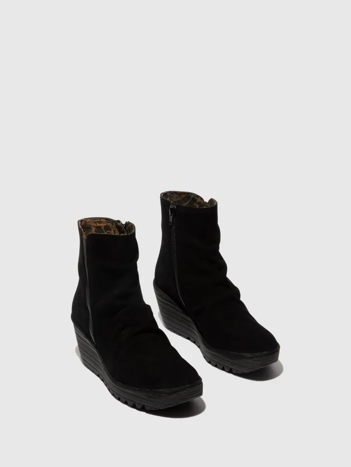 Zip Up Ankle Boots YOPA461FLY OIL SUEDEMOUSSE BLACK Women Fly London Ankle Boots