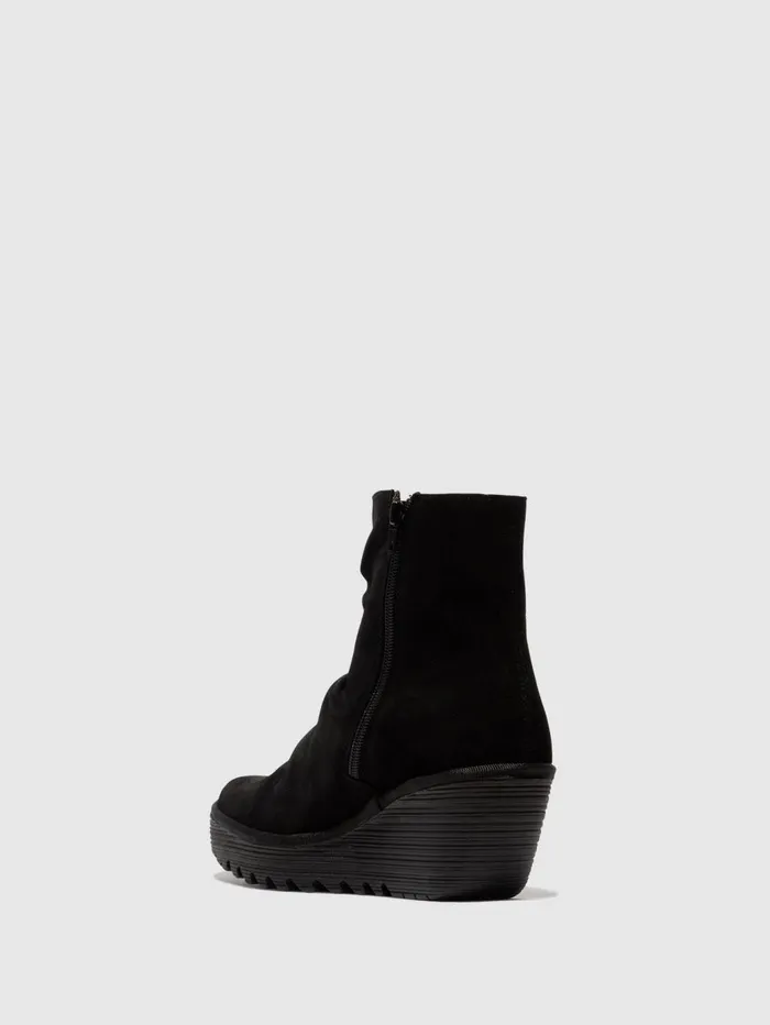 Zip Up Ankle Boots YOPA461FLY OIL SUEDEMOUSSE BLACK Women Fly London Ankle Boots