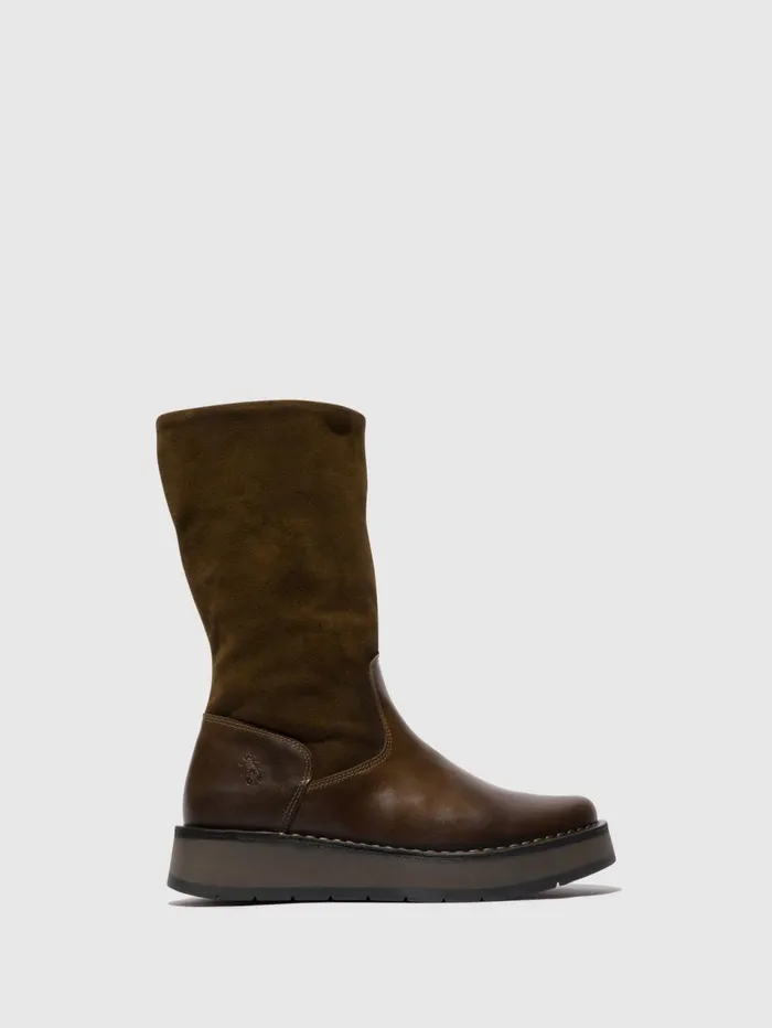 Zip Up Boots RULA083FLY OLIVESLUDGE ORANGE Women Fly London Boots