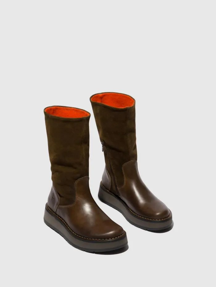 Zip Up Boots RULA083FLY OLIVESLUDGE ORANGE Women Fly London Boots